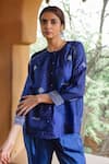 Buy_Ayaka_Blue Viscose Tabby Hand Embroidery Kantha Round Dale Thread Pleated Top _at_Aza_Fashions