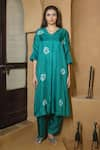 Shop_Ayaka_Green Viscose Tabby Hand Embroidered Floral V-neck Kurta _Online_at_Aza_Fashions