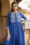 Buy_Ayaka_Blue Viscose Tabby Hand Embroidered Thread Round Bandhani Print Kurta _Online_at_Aza_Fashions