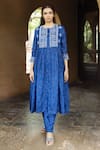 Buy_Ayaka_Blue Viscose Tabby Hand Embroidered Thread Round Bandhani Print Kurta 