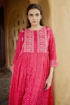 Buy_Ayaka_Red Viscose Tabby Hand Embroidered Thread Round Kurta _Online_at_Aza_Fashions