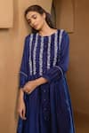 Buy_Ayaka_Blue Viscose Tabby Hand Embroidered Floral Wines Round Pintucked Tunic _Online_at_Aza_Fashions