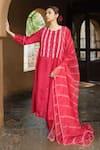 Shop_Ayaka_Red Viscose Tabby Hand Embroidered Floral Wines Round Tunic _Online_at_Aza_Fashions