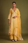 Buy_Kalakari by Akanksha_Yellow Silk Chanderi Embroidery Soorajmukhi Embellished Aliya Cut Kurta Set _at_Aza_Fashions