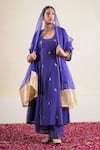 Buy_Kalakari by Akanksha_Purple Silk Chanderi Embroidery Sequin U Kaner Gota Striped Side Kali Kurta Set _at_Aza_Fashions