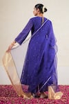 Kalakari by Akanksha_Purple Silk Chanderi Embroidery Sequin U Kaner Gota Striped Side Kali Kurta Set _Online_at_Aza_Fashions