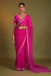 Buy_Kalakari by Akanksha_Pink Pure Silk Organza Embroidery Sadabahar Embellished Saree With Blouse _at_Aza_Fashions