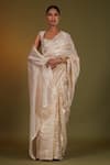 Buy_Kalakari by Akanksha_Beige Pure Silk Organza Embroidery Gota Nargis Embellished Saree With Blouse _at_Aza_Fashions