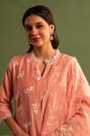 Buy_Kameez_Peach Chanderi Embroidery Tulip Mandarin Collar Kurta Pant Set _Online_at_Aza_Fashions