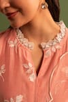 Shop_Kameez_Peach Chanderi Embroidery Tulip Mandarin Collar Kurta Pant Set _Online_at_Aza_Fashions