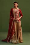 Buy_Kameez_Red Chanderi Embroidery Gota Patti Round Neck Gul Kurta Lehenga Set _at_Aza_Fashions