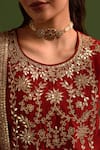 Kameez_Red Chanderi Embroidery Gota Patti Round Neck Gul Kurta Lehenga Set _Online_at_Aza_Fashions