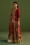 Shop_Kameez_Red Chanderi Embroidery Gota Patti Round Neck Gul Kurta Lehenga Set _Online_at_Aza_Fashions