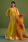 Buy_Kameez_Yellow Chanderi Embroidery Gota Patti Round Neck Gullista Kurta Lehenga Set _at_Aza_Fashions