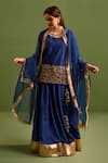 Buy_Kameez_Blue Chanderi Embroidery Gota Patti Round Neck Gulshan Kurta Lehenga Set _at_Aza_Fashions