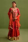 Kameez_Red Chanderi Embroidery Gota Patti Round Neck Bahar Kurta Lehenga Set _Online_at_Aza_Fashions