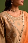 Kameez_Gold Chanderi Embroidery Marodi Round Neck Gul Jaal Kurta Lehenga Set _Online_at_Aza_Fashions