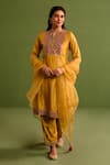 Buy_Kameez_Yellow Upara Silk Embroidery Marodi Split V Neck Gulbahar Kurta Pant Set _at_Aza_Fashions