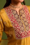 Shop_Kameez_Yellow Upara Silk Embroidery Marodi Split V Neck Gulbahar Kurta Pant Set _Online_at_Aza_Fashions