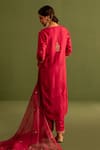 Shop_Kameez_Pink Upara Silk Embroidery Marodi Split V Neck Paisley Bloom Kurta Pant Set _at_Aza_Fashions