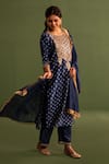 Kameez_Blue Chanderi Lining Mulmul Bandhej Gota Blossom Embroidered Kurta Pant Set _Online_at_Aza_Fashions