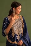 Buy_Kameez_Blue Chanderi Lining Mulmul Bandhej Gota Blossom Embroidered Kurta Pant Set _Online_at_Aza_Fashions