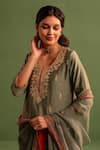 Buy_Kameez_Green Chanderi Embroidery Gota Scoop Neck Phoolista Bloom Kurta Pant Set _Online_at_Aza_Fashions