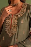 Shop_Kameez_Green Chanderi Embroidery Gota Scoop Neck Phoolista Bloom Kurta Pant Set _Online_at_Aza_Fashions