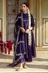 Buy_Maison Shefali_Purple Chanderi Silk Embellished Zardozi Mandarin Vintage A-line Kurta Set _at_Aza_Fashions