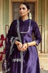 Maison Shefali_Purple Chanderi Silk Embellished Zardozi Mandarin Vintage A-line Kurta Set _Online_at_Aza_Fashions