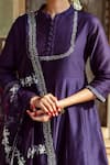 Buy_Maison Shefali_Purple Chanderi Silk Embellished Zardozi Mandarin Vintage A-line Kurta Set _Online_at_Aza_Fashions