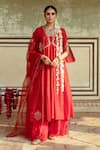 Buy_Maison Shefali_Red Chanderi Silk Embroidered Zari Blunt V Anarkali Sharara Set _at_Aza_Fashions