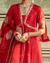 Maison Shefali_Red Chanderi Silk Embroidered Zari Blunt V Anarkali Sharara Set _Online_at_Aza_Fashions