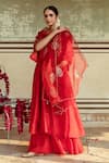 Shop_Maison Shefali_Red Chanderi Silk Embroidered Zari Blunt V Anarkali Sharara Set _Online_at_Aza_Fashions