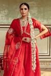 Buy_Maison Shefali_Red Chanderi Silk Embroidered Zari Blunt V Anarkali Sharara Set 