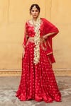 Buy_Maison Shefali_Red Satin Silk Printed Marodi Round Bandhej Lehenga Blouse Set _at_Aza_Fashions