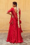 Shop_Maison Shefali_Red Satin Silk Printed Marodi Round Bandhej Lehenga Blouse Set _at_Aza_Fashions