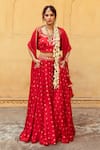 Maison Shefali_Red Satin Silk Printed Marodi Round Bandhej Lehenga Blouse Set _Online_at_Aza_Fashions