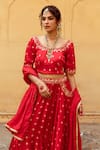 Maison Shefali_Red Satin Silk Printed Marodi Round Bandhej Lehenga Blouse Set _at_Aza_Fashions