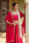 Shop_Maison Shefali_Fuchsia Satin Silk Printed Marodi Round Mirror Work Detailed Lehenga Set _Online_at_Aza_Fashions