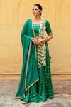 Buy_Maison Shefali_Green Satin Silk Printed Marodi Round Mirror Work Detailed Lehenga Blouse Set _at_Aza_Fashions