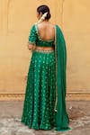 Shop_Maison Shefali_Green Satin Silk Printed Marodi Round Mirror Work Detailed Lehenga Blouse Set _at_Aza_Fashions