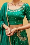 Buy_Maison Shefali_Green Satin Silk Printed Marodi Round Mirror Work Detailed Lehenga Blouse Set _Online_at_Aza_Fashions