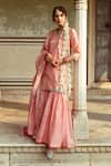 Shop_Maison Shefali_Peach Chanderi Silk Embroidered Aari V Marodi Kurta Sharara Set _Online_at_Aza_Fashions