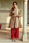 Maison Shefali_Gold Pure Tissue Silk Embroidered Gota Patti Round Marodi Anarkali With Pant _Online_at_Aza_Fashions