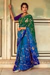 Buy_Maison Shefali_Green Chiffon Embroidered Flora And Fauna Saree With Unstitched Blouse Piece _Online_at_Aza_Fashions