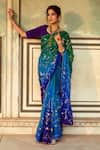 Shop_Maison Shefali_Green Chiffon Embroidered Flora And Fauna Saree With Unstitched Blouse Piece _Online_at_Aza_Fashions