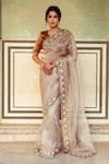 Buy_Maison Shefali_Silver Tissue Silk Embroidered Pearl Hem Saree With Unstitched Blouse Piece _at_Aza_Fashions