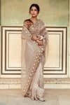 Shop_Maison Shefali_Silver Tissue Silk Embroidered Pearl Hem Saree With Unstitched Blouse Piece _Online_at_Aza_Fashions