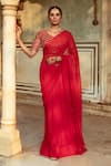 Buy_Maison Shefali_Red Chiffon Badla Detailed Saree With Unstitched Blouse Piece _at_Aza_Fashions